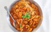 Linguine with Cuttlefish  in Tomato Sauce